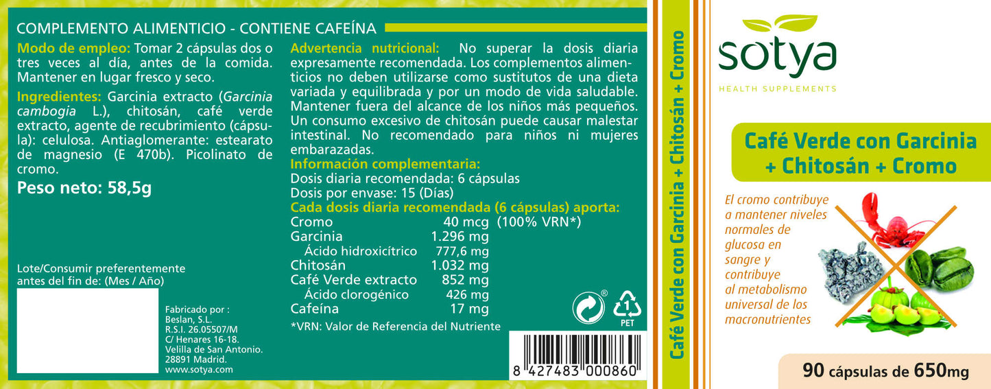 Café Verde con Garcinia+Chitosán+Cromo 90 cap