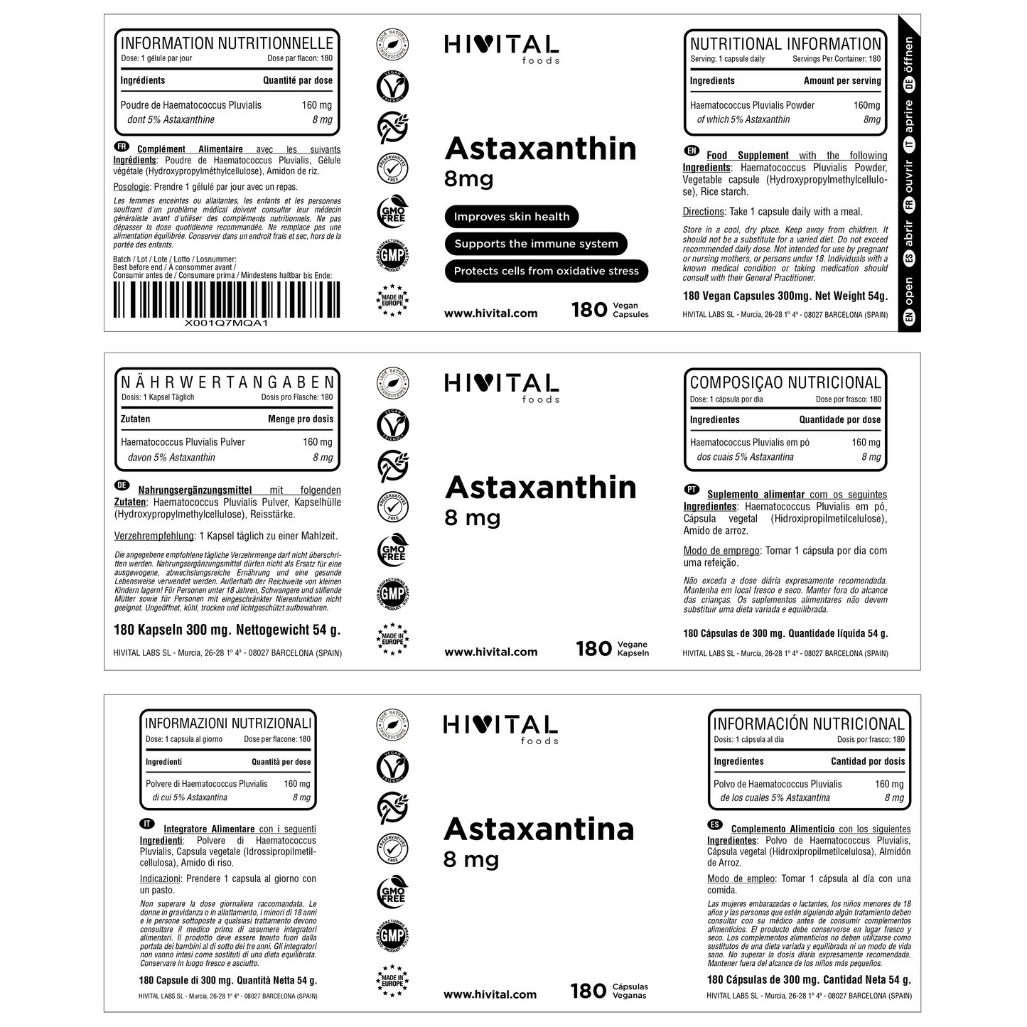 Astaxantina 8 mg - 180 cápsulas veganas