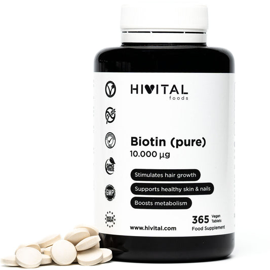 Biotina pura 10.000 mcg - 365 comprimidos veganos