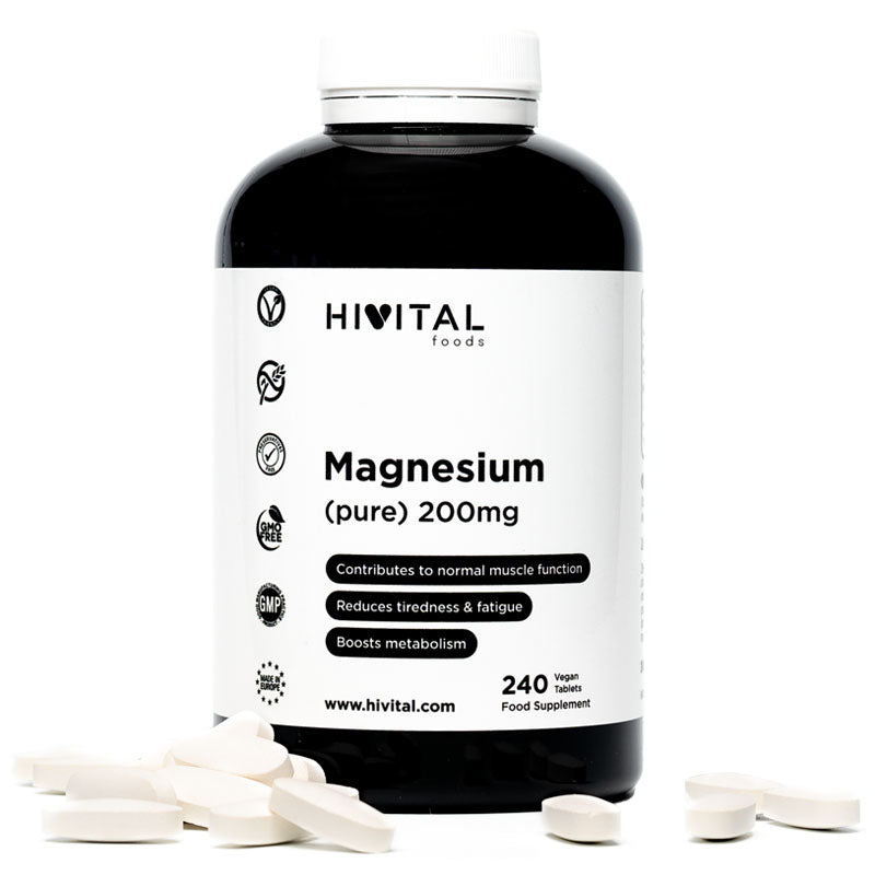 Magnesio puro 200 mg procedente de Citrato de Magnesio - 240 comprimidos veganos